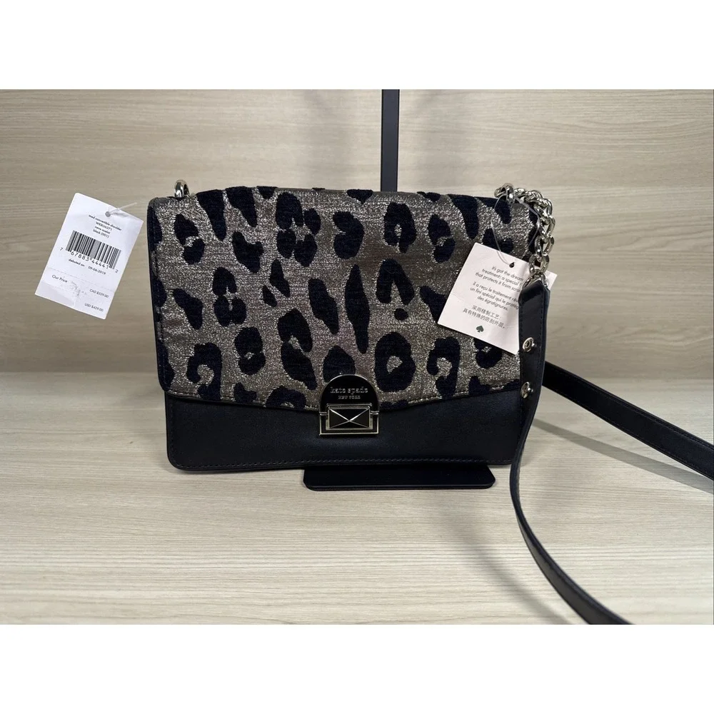 Kate Spade Neve Ocelot Medium Convertible Shoulder Crossbody Bag black gold $429